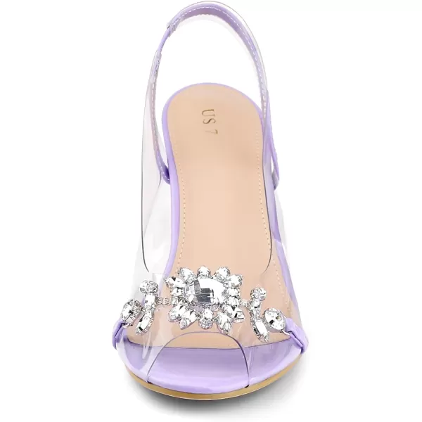 Allegra K Women's Clear Slingback Flower Rhinestone Peep Toe Heels Sandals