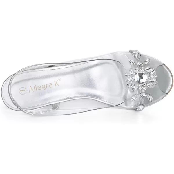 Allegra K Women's Clear Slingback Flower Rhinestone Peep Toe Heels Sandals