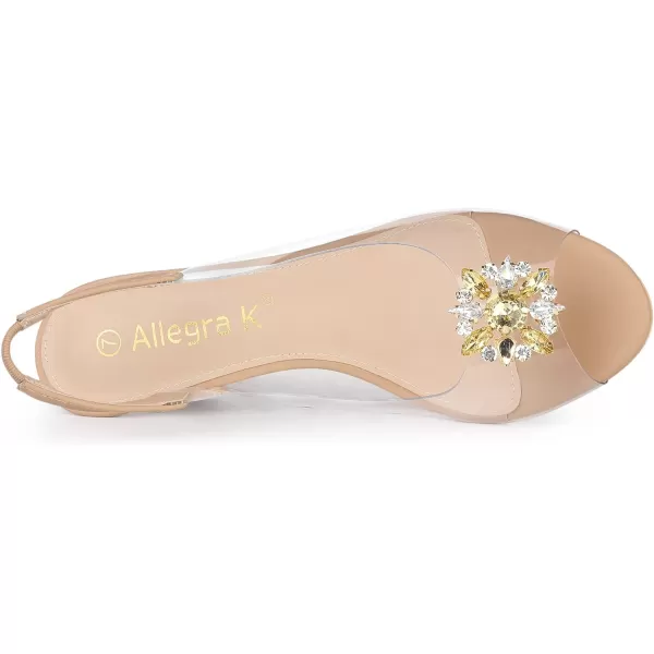 Allegra K Women's Clear Slingback Wedges Rhinestone Transparent Peep Toe Heels