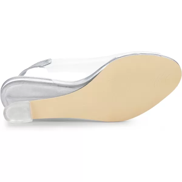 Allegra K Women's Clear Slingback Wedges Rhinestone Transparent Peep Toe Heels