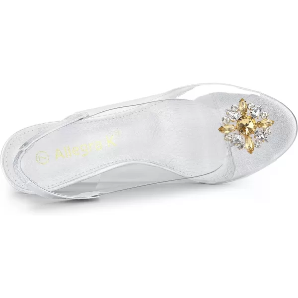 Allegra K Women's Clear Slingback Wedges Rhinestone Transparent Peep Toe Heels