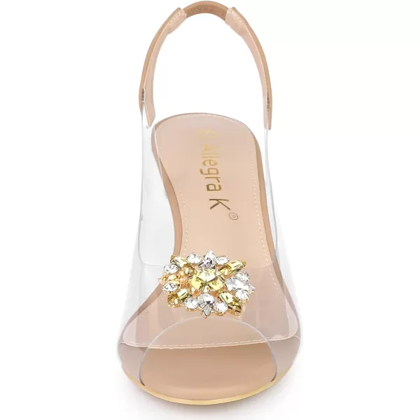 Allegra K Women's Clear Slingback Wedges Rhinestone Transparent Peep Toe Heels