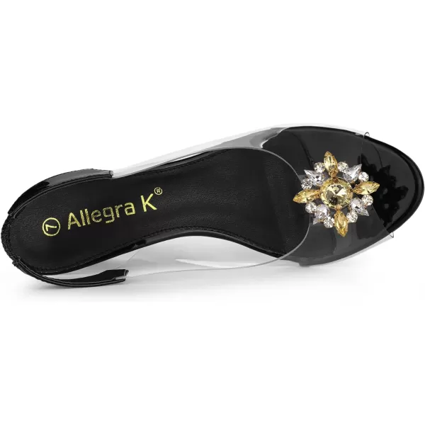 Allegra K Women's Clear Slingback Wedges Rhinestone Transparent Peep Toe Heels