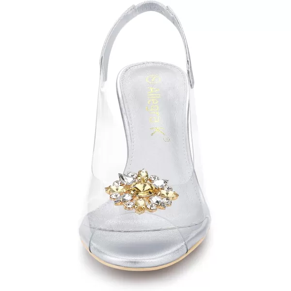 Allegra K Women's Clear Slingback Wedges Rhinestone Transparent Peep Toe Heels