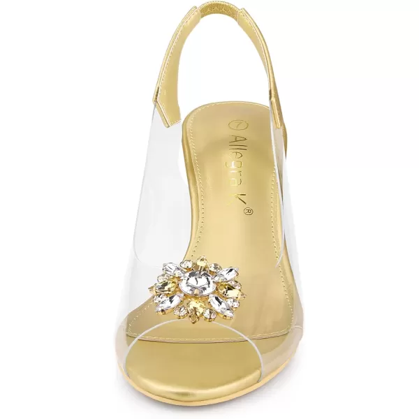 Allegra K Women's Clear Slingback Wedges Rhinestone Transparent Peep Toe Heels