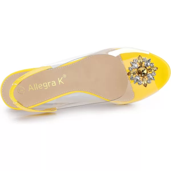 Allegra K Women's Clear Slingback Wedges Rhinestone Transparent Peep Toe Heels