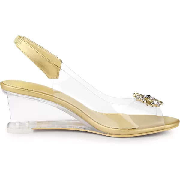 Allegra K Women's Clear Slingback Wedges Rhinestone Transparent Peep Toe Heels