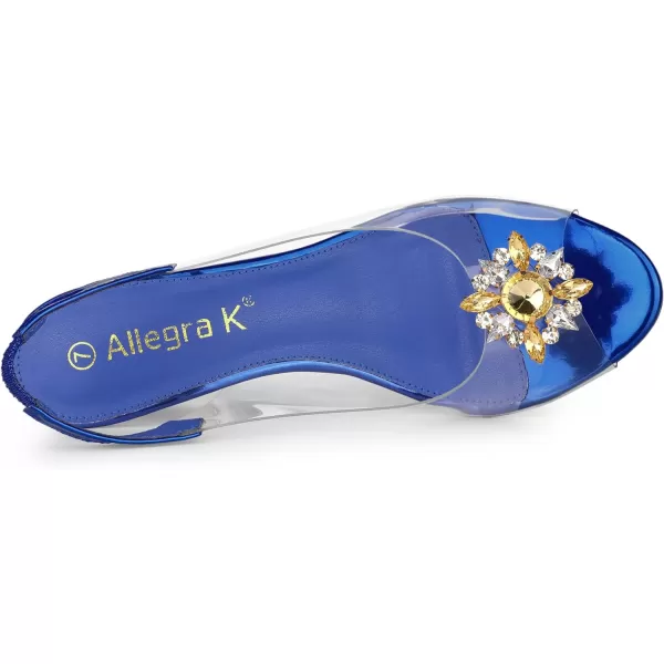 Allegra K Women's Clear Slingback Wedges Rhinestone Transparent Peep Toe Heels