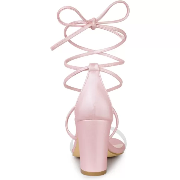 Allegra K Women's Clear Strap Block Heels Lace Up Heels Sandals