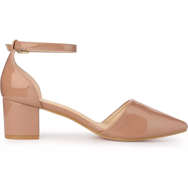 Allegra K Women's Closed Pointed Toe Ankle Strap Low Chunky Heels Pumps
