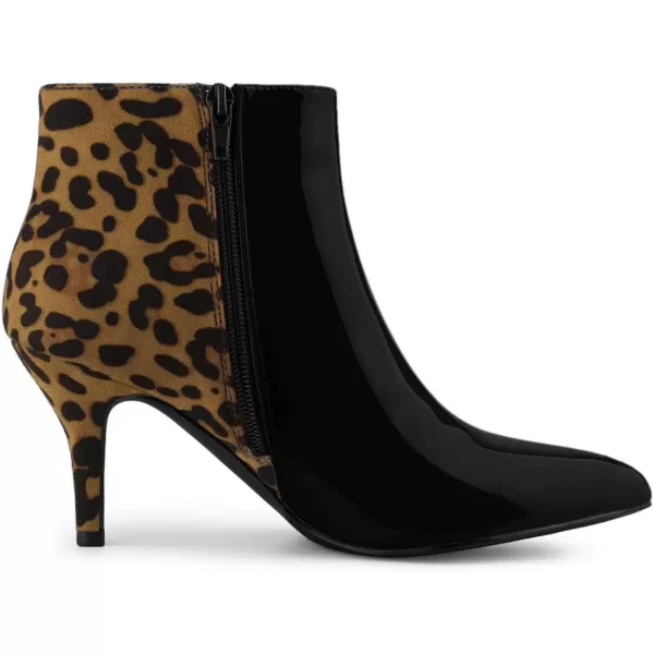 Allegra K Women's Contrast Color Leopard Print Stiletto Heel Ankle Boots