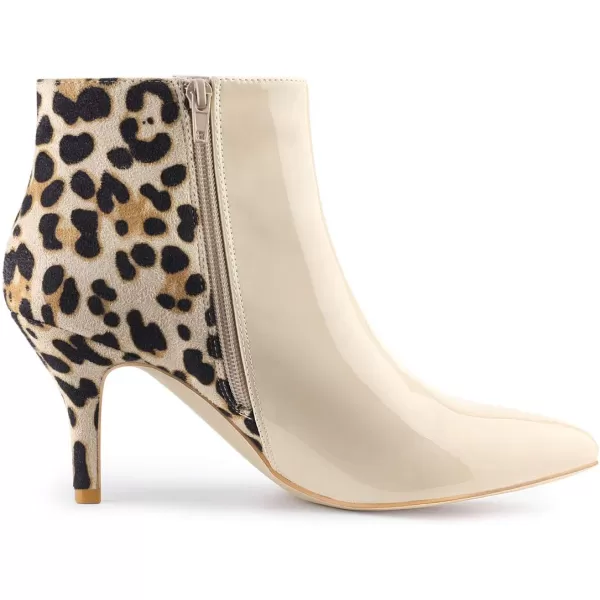 Allegra K Women's Contrast Color Leopard Print Stiletto Heel Ankle Boots