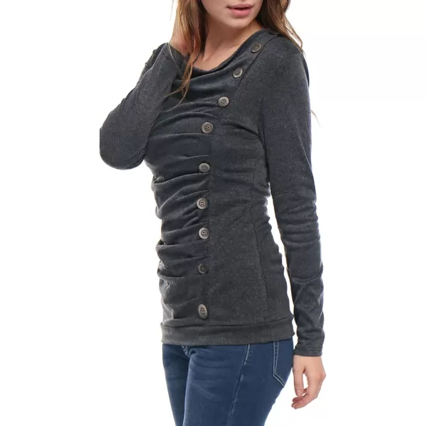 Allegra K Women's Cowl Neck Long Sleeves Buttons Decor Ruched Top