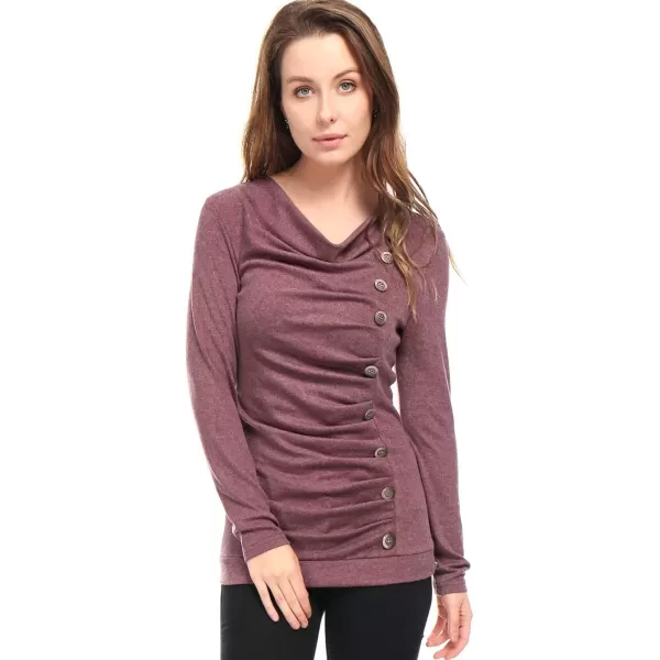 Allegra K Women's Cowl Neck Long Sleeves Buttons Decor Ruched Top