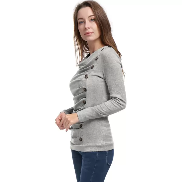 Allegra K Women's Cowl Neck Long Sleeves Buttons Decor Ruched Top