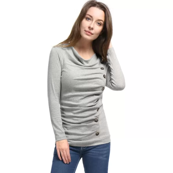 Allegra K Women's Cowl Neck Long Sleeves Buttons Decor Ruched Top