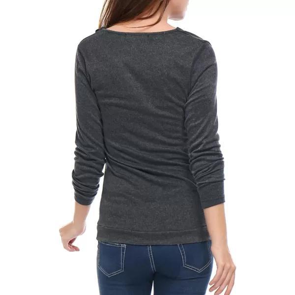 Allegra K Women's Cowl Neck Long Sleeves Buttons Decor Ruched Top