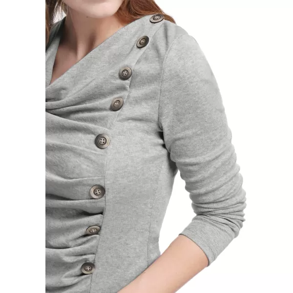 Allegra K Women's Cowl Neck Long Sleeves Buttons Decor Ruched Top