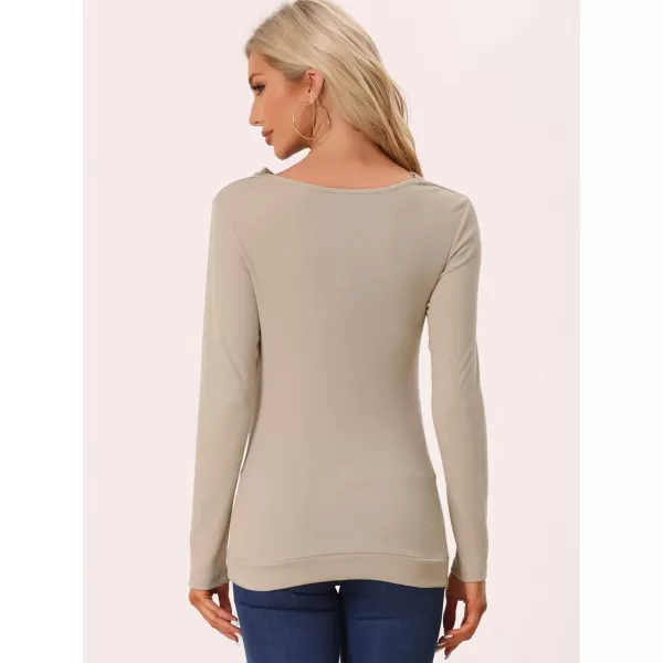 Allegra K Women's Cowl Neck Long Sleeves Buttons Decor Ruched Top