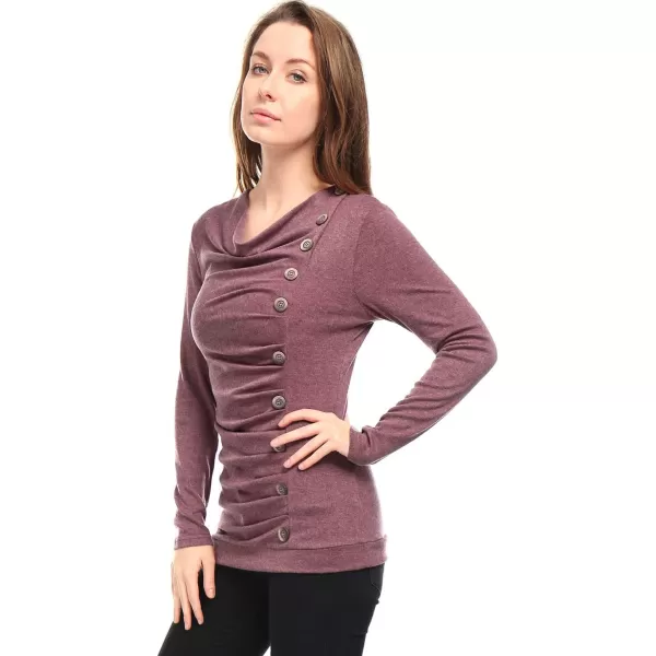 Allegra K Women's Cowl Neck Long Sleeves Buttons Decor Ruched Top