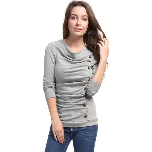 Allegra K Women's Cowl Neck Long Sleeves Buttons Decor Ruched Top