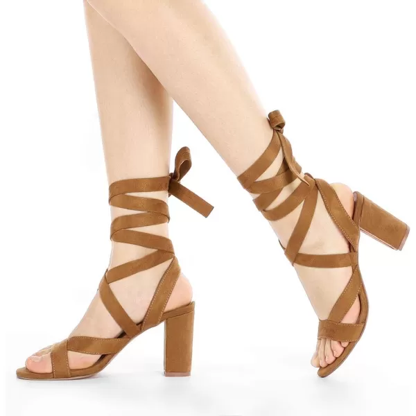 Allegra K Women's Crisscross Chunky Heel Lace Ups Sandals