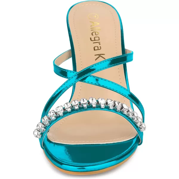 Allegra K Women's Crisscross Strap Rhinestone Block Heel Slide Sandals