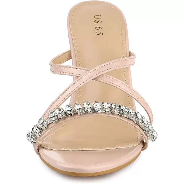 Allegra K Women's Crisscross Strap Rhinestone Block Heel Slide Sandals