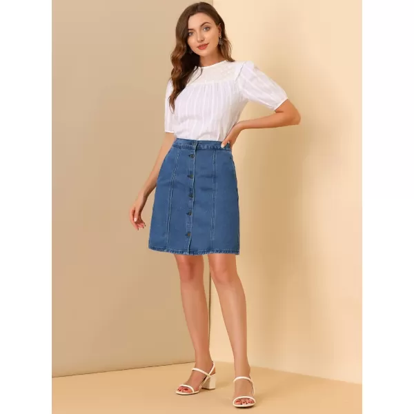 Allegra K Women's Denim Skirts Summer A-Line Short Button Down Jean Skirt