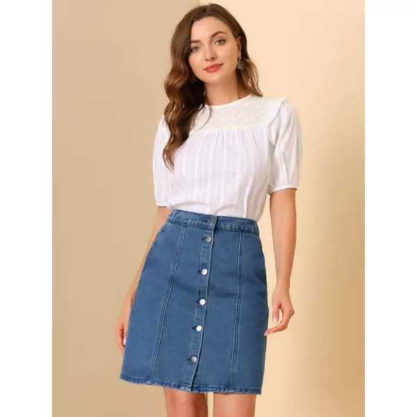 Allegra K Women's Denim Skirts Summer A-Line Short Button Down Jean Skirt