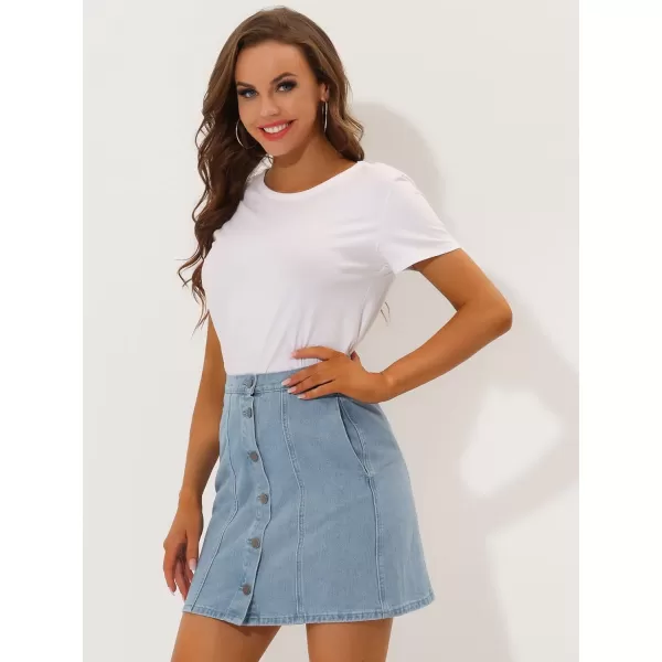 Allegra K Women's Denim Skirts Summer A-Line Short Button Down Jean Skirt