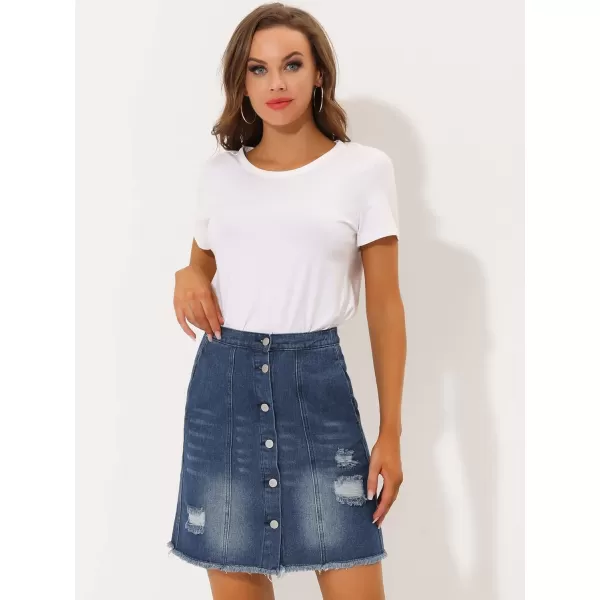 Allegra K Women's Denim Skirts Summer A-Line Short Button Down Jean Skirt