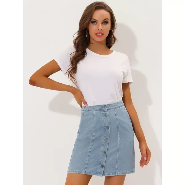 Allegra K Women's Denim Skirts Summer A-Line Short Button Down Jean Skirt