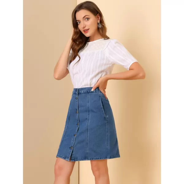 Allegra K Women's Denim Skirts Summer A-Line Short Button Down Jean Skirt