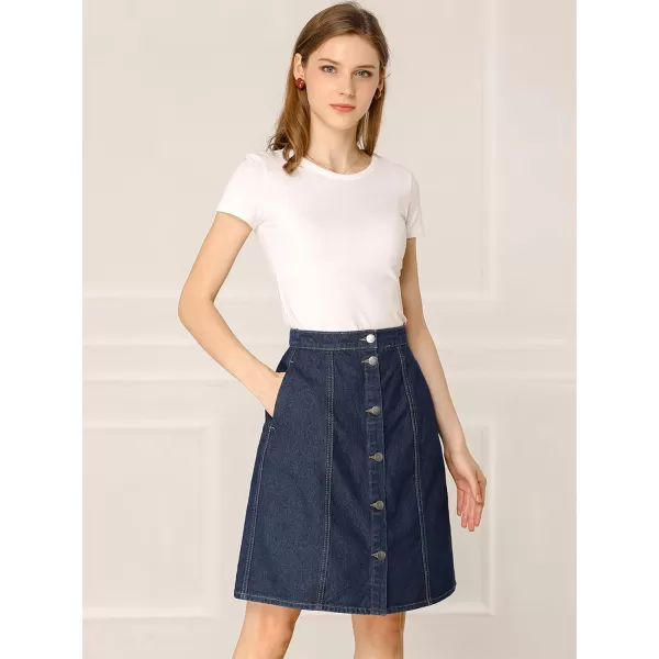 Allegra K Women's Denim Skirts Summer A-Line Short Button Down Jean Skirt