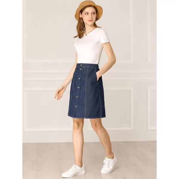 Allegra K Women's Denim Skirts Summer A-Line Short Button Down Jean Skirt