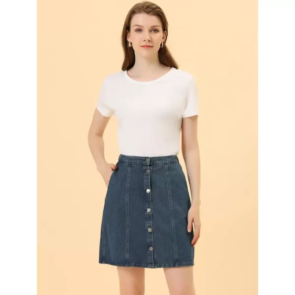 Allegra K Women's Denim Skirts Summer A-Line Short Button Down Jean Skirt