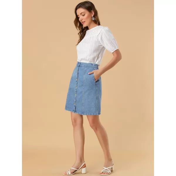 Allegra K Women's Denim Skirts Summer A-Line Short Button Down Jean Skirt