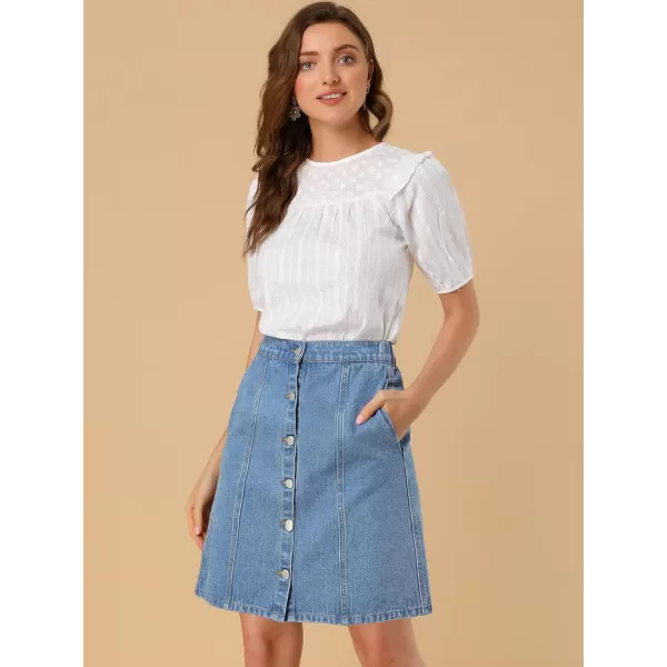 Allegra K Women's Denim Skirts Summer A-Line Short Button Down Jean Skirt