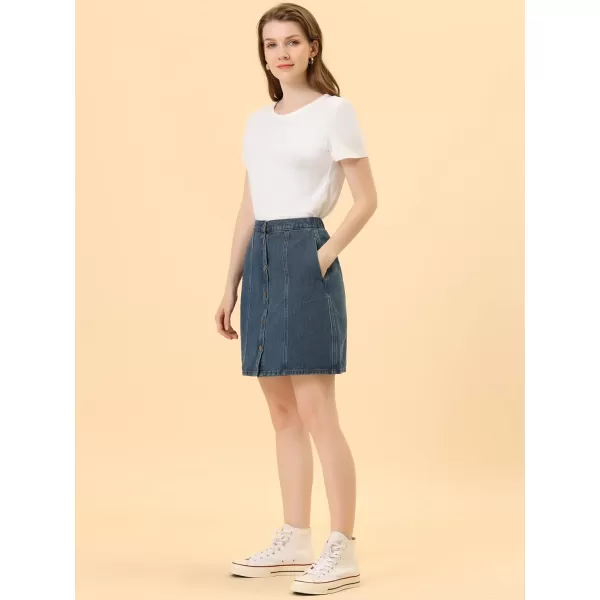 Allegra K Women's Denim Skirts Summer A-Line Short Button Down Jean Skirt