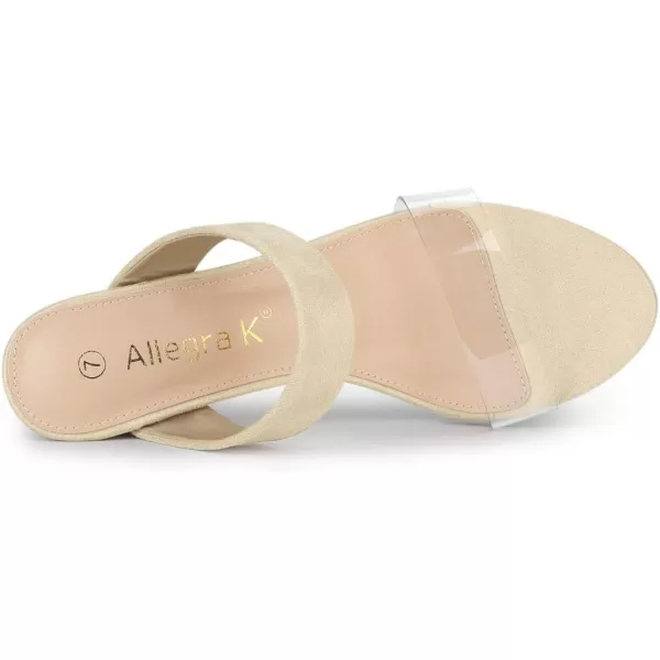 Allegra K Women's Dual Clear Strap Block Heels Slides Sandals