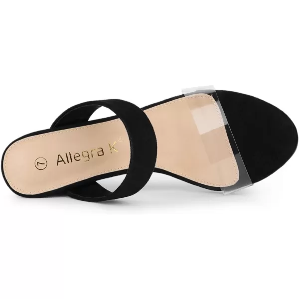 Allegra K Women's Dual Clear Strap Block Heels Slides Sandals