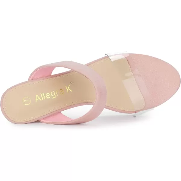 Allegra K Women's Dual Clear Strap Block Heels Slides Sandals