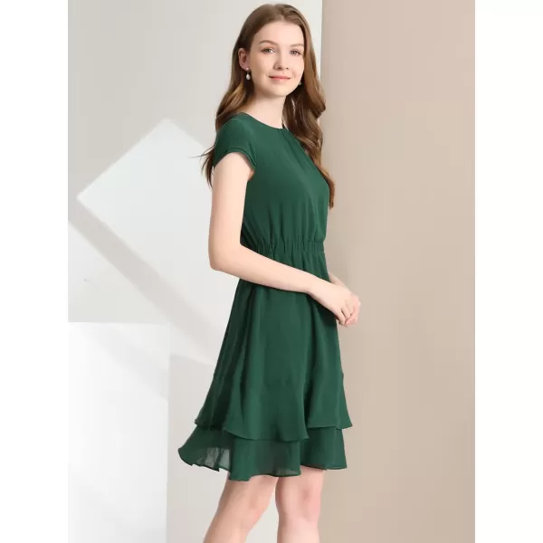 Allegra K Women's Elegant Chiffon A-Line Cap Sleeve Elastic Waist Layered Ruffle Dress