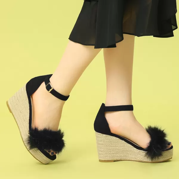 Allegra K Women's Espadrille Platform Heels Faux Fur Wedge Sandals