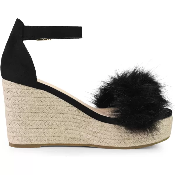 Allegra K Women's Espadrille Platform Heels Faux Fur Wedge Sandals