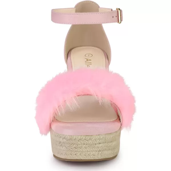 Allegra K Women's Espadrille Platform Heels Faux Fur Wedge Sandals