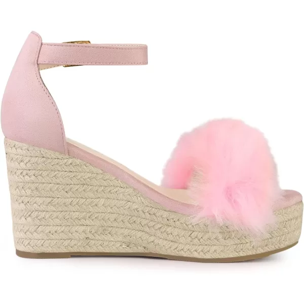 Allegra K Women's Espadrille Platform Heels Faux Fur Wedge Sandals