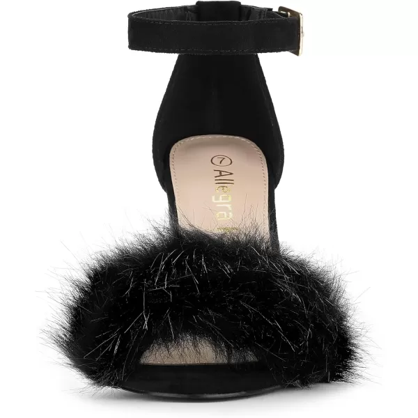 Allegra K Women's Faux Fur Ankle Strap Block Heels Sandals