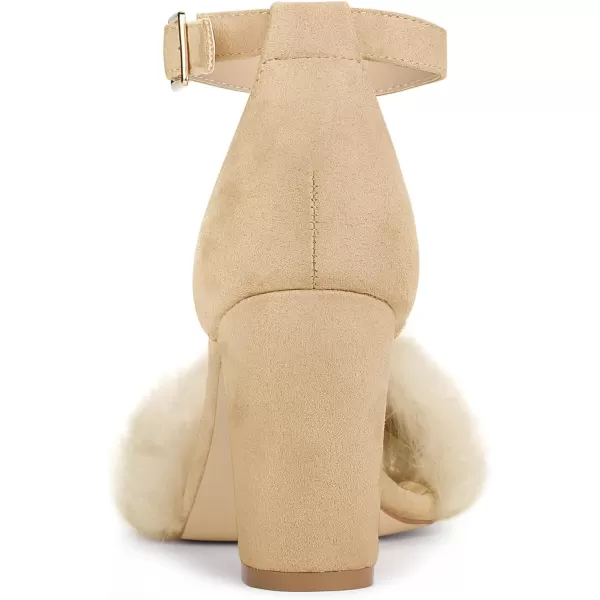 Allegra K Women's Faux Fur Ankle Strap Block Heels Sandals